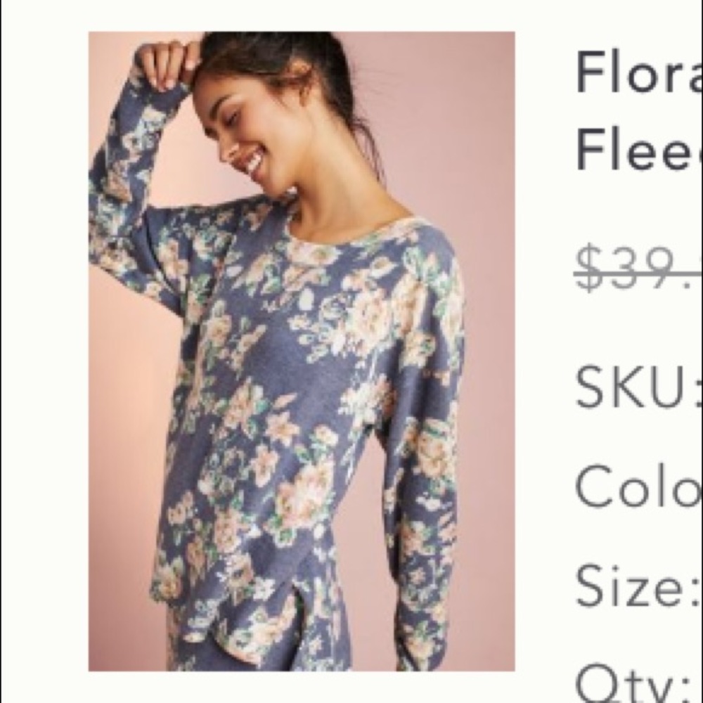 Anthropologie Floral Soft Fleece Sweatshirt